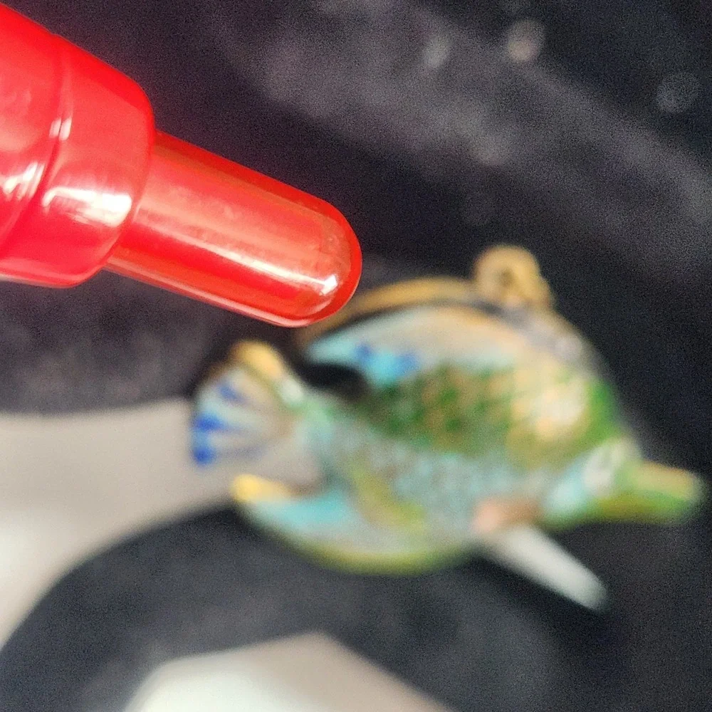 Vintage‎ Cloisonne Enamel Fish Pendant Blue Green Tropical Charm Double Sided
